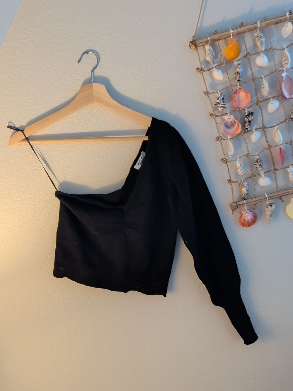 525 America Black Asymmetric One-Sleeve Crop Top